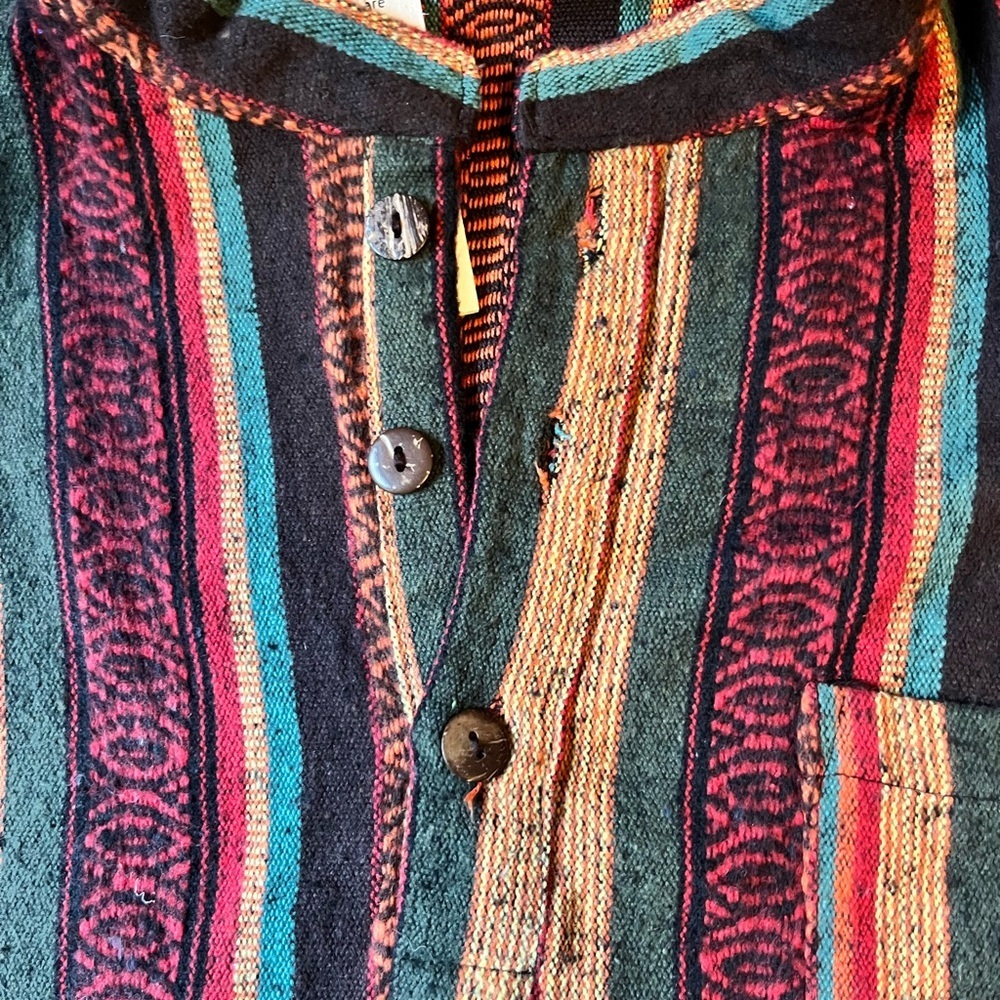 Kathmandu Imports Heavy Brushed Cotton Multicolor Henley-style Unisex Shirt. NWT - Picture 5 of 7